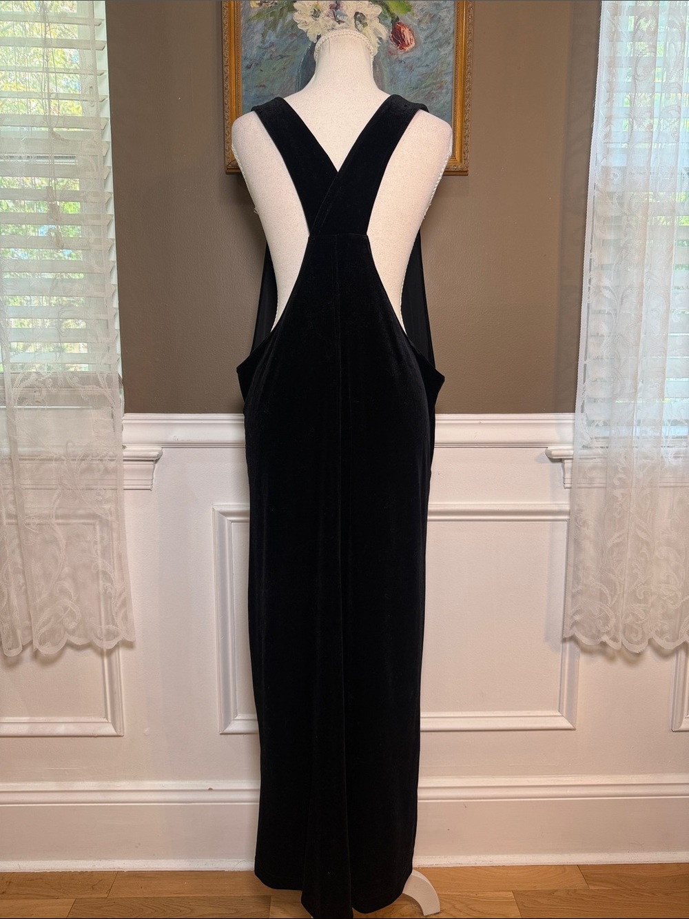 Coldwater Creek Black Velvet Overall Maxi Dress L Pinafore Jumper - Picture 3 of 10